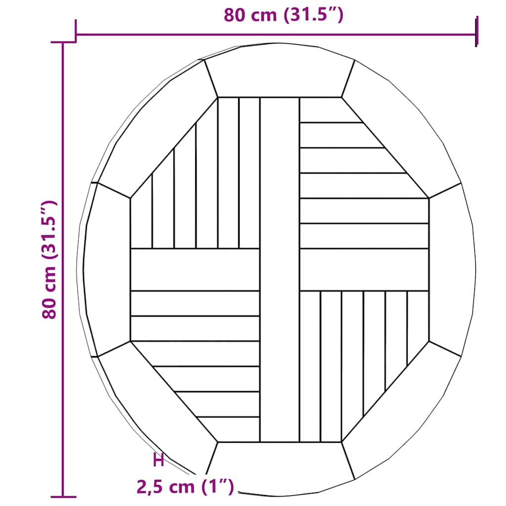 Stolna ploča od masivne tikovine okrugla 2,5 cm 80 cm