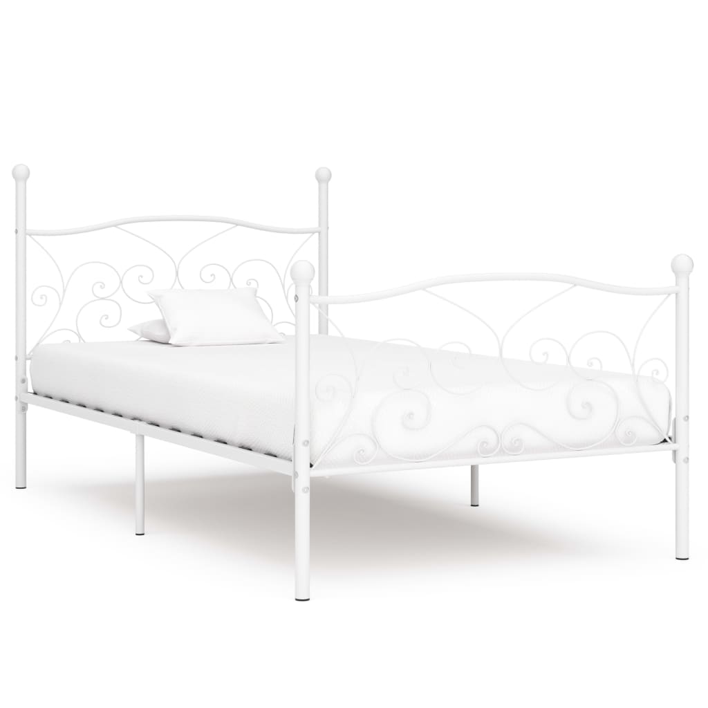 Okvir za krevet s podnicama bijeli metalni 100 x 200 cm