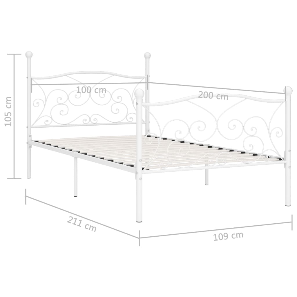 Okvir za krevet s podnicama bijeli metalni 100 x 200 cm