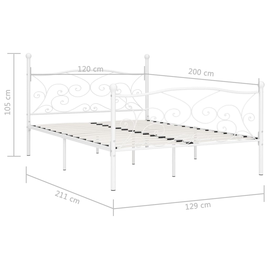 Okvir za krevet s podnicama bijeli metalni 120 x 200 cm