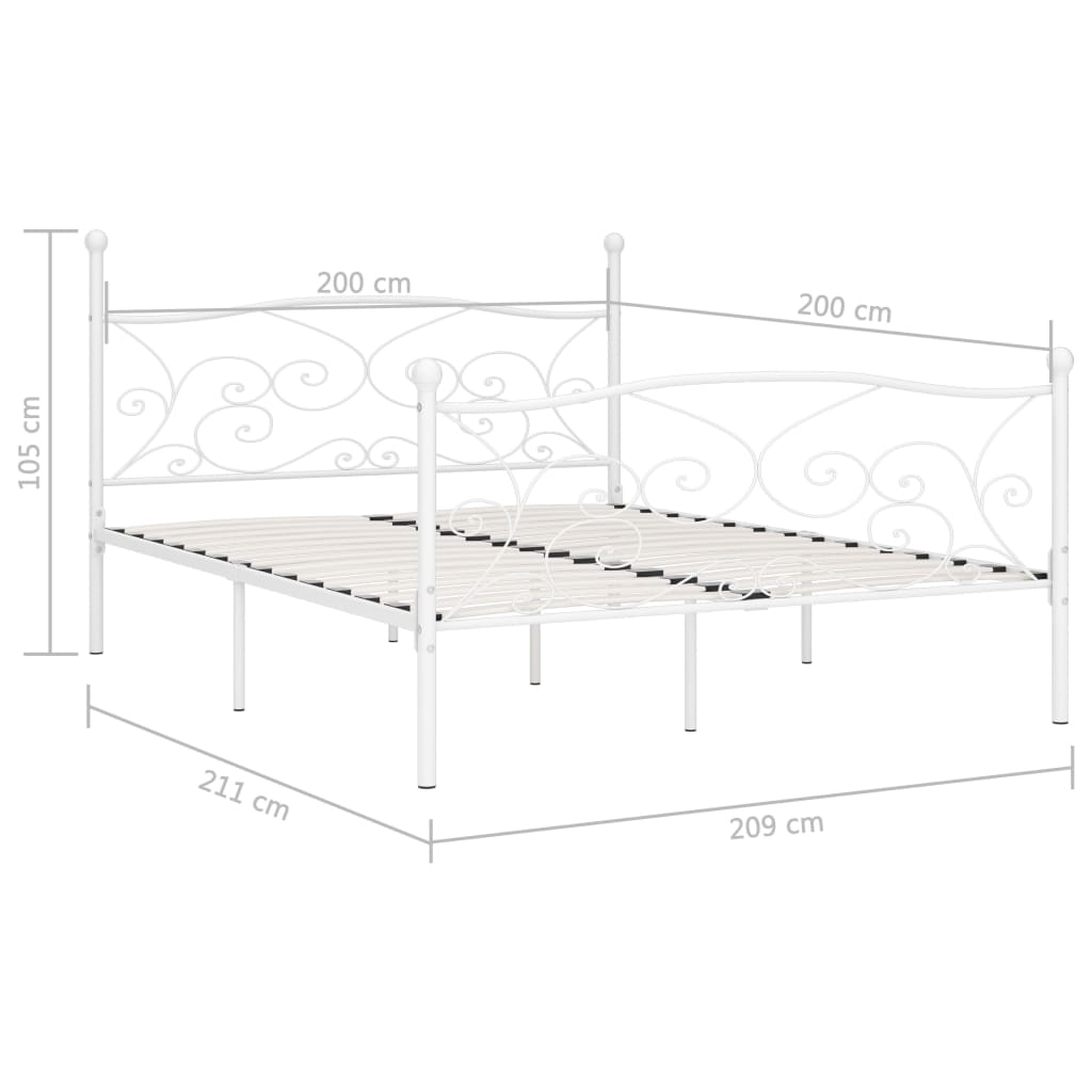 Okvir za krevet s podnicama bijeli metalni 200 x 200 cm
