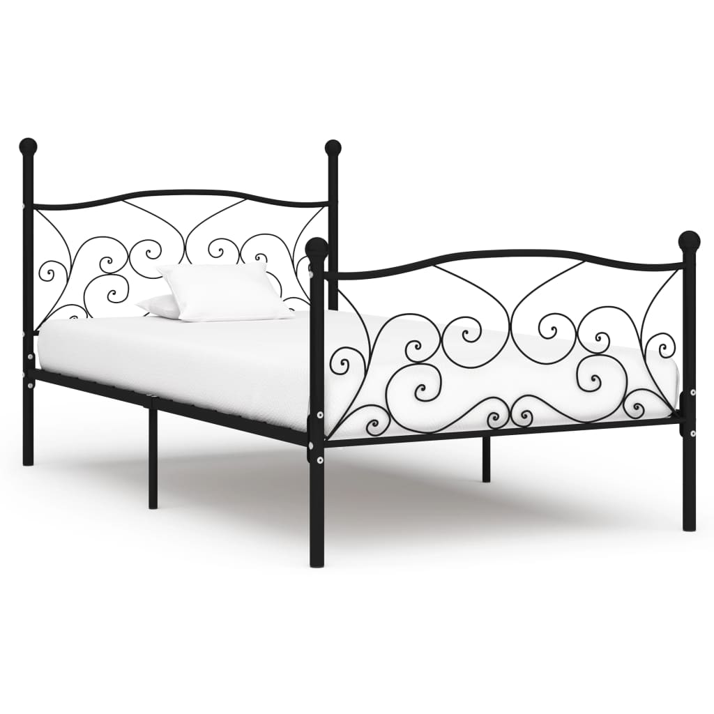 Okvir za krevet s podnicama crni metalni 90 x 200 cm