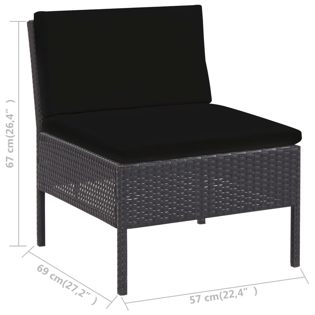5-dijelni set vrtnih sofa od poliratana s jastucima crni