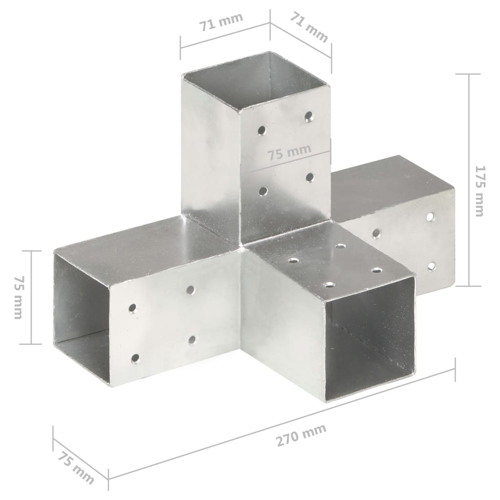 Spojnici za stupove u X-obliku 4 kom pocinčani metal 71 x 71 mm