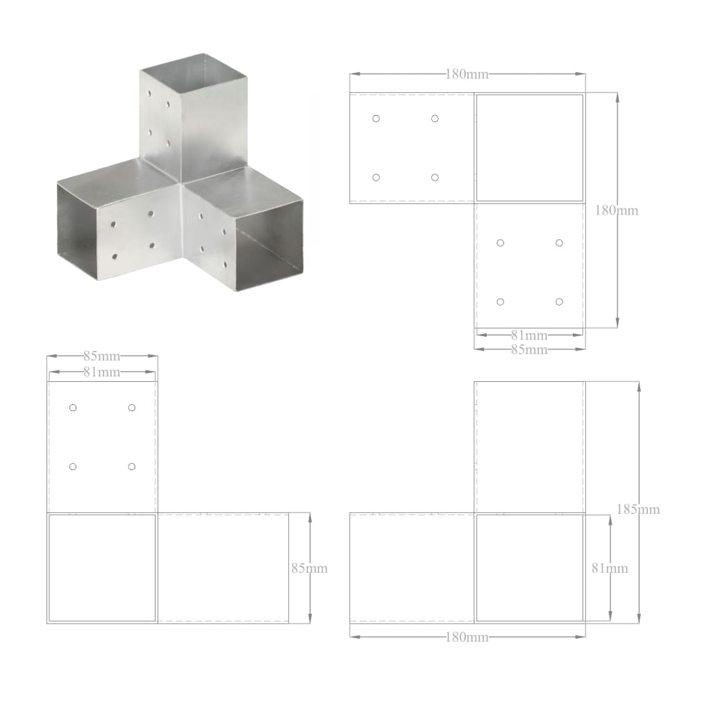 Spojnici za stupove u Y-obliku 4 kom pocinčani metal 81 x 81 mm