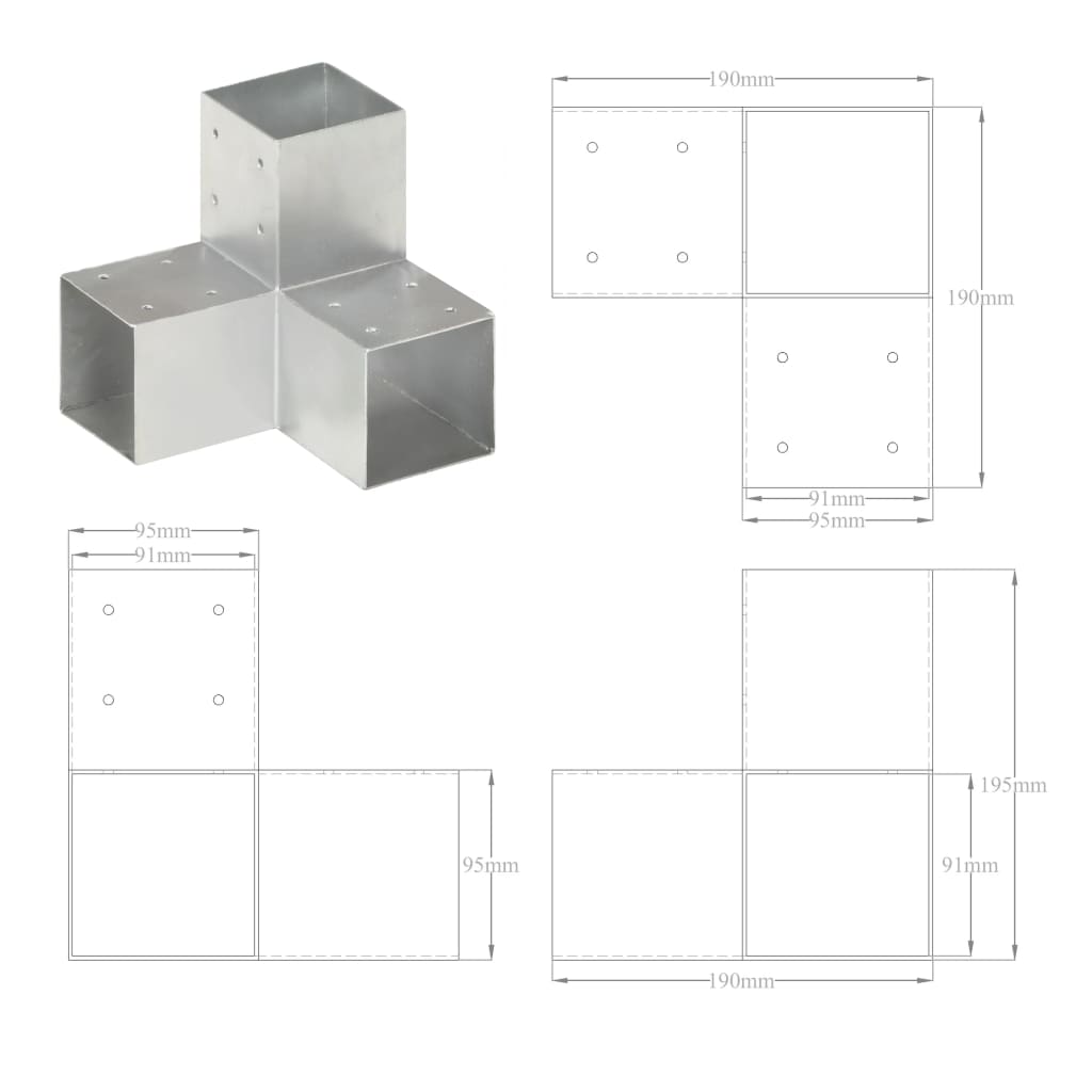 Spojnik za stupove u Y-obliku od pocinčanog metala 91 x 91 mm