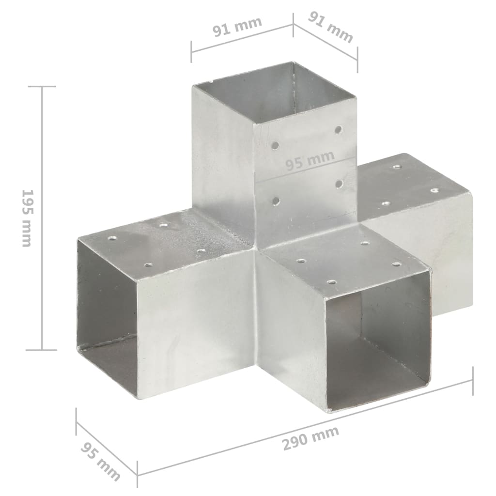 Spojnik za stupove u X-obliku od pocinčanog metala 91 x 91 mm