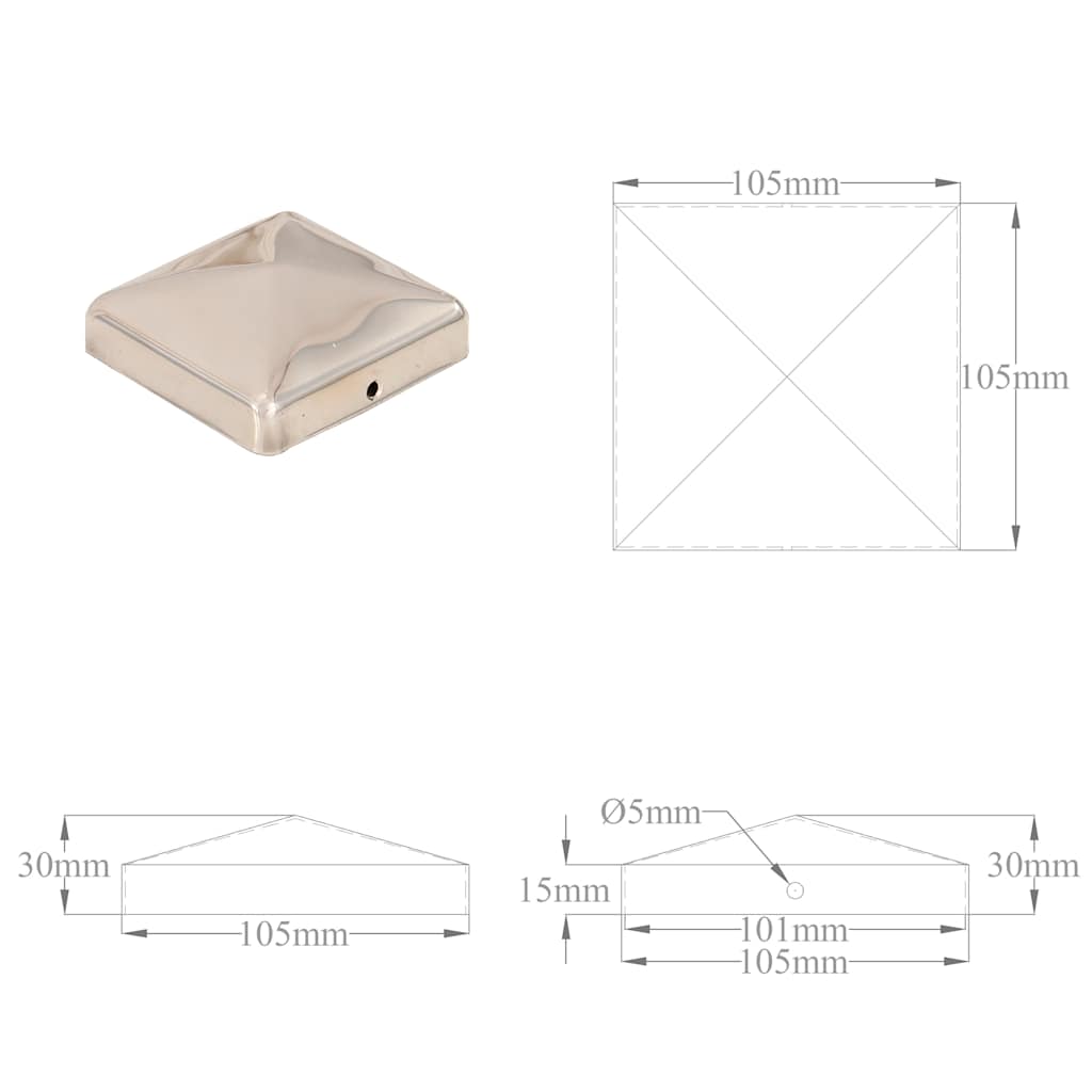 Piramidalni poklopci za stupove ograde 6 kom čelični 101x101 mm