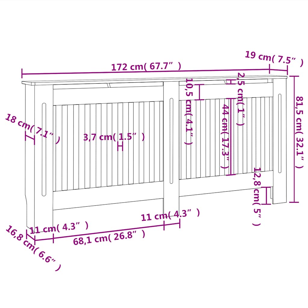 Pokrov za radijator antracit 172 x 19 x 81,5 cm MDF