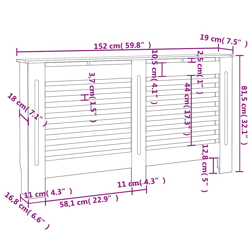 Pokrov za radijator crni 152 x 19 x 81,5 cm MDF