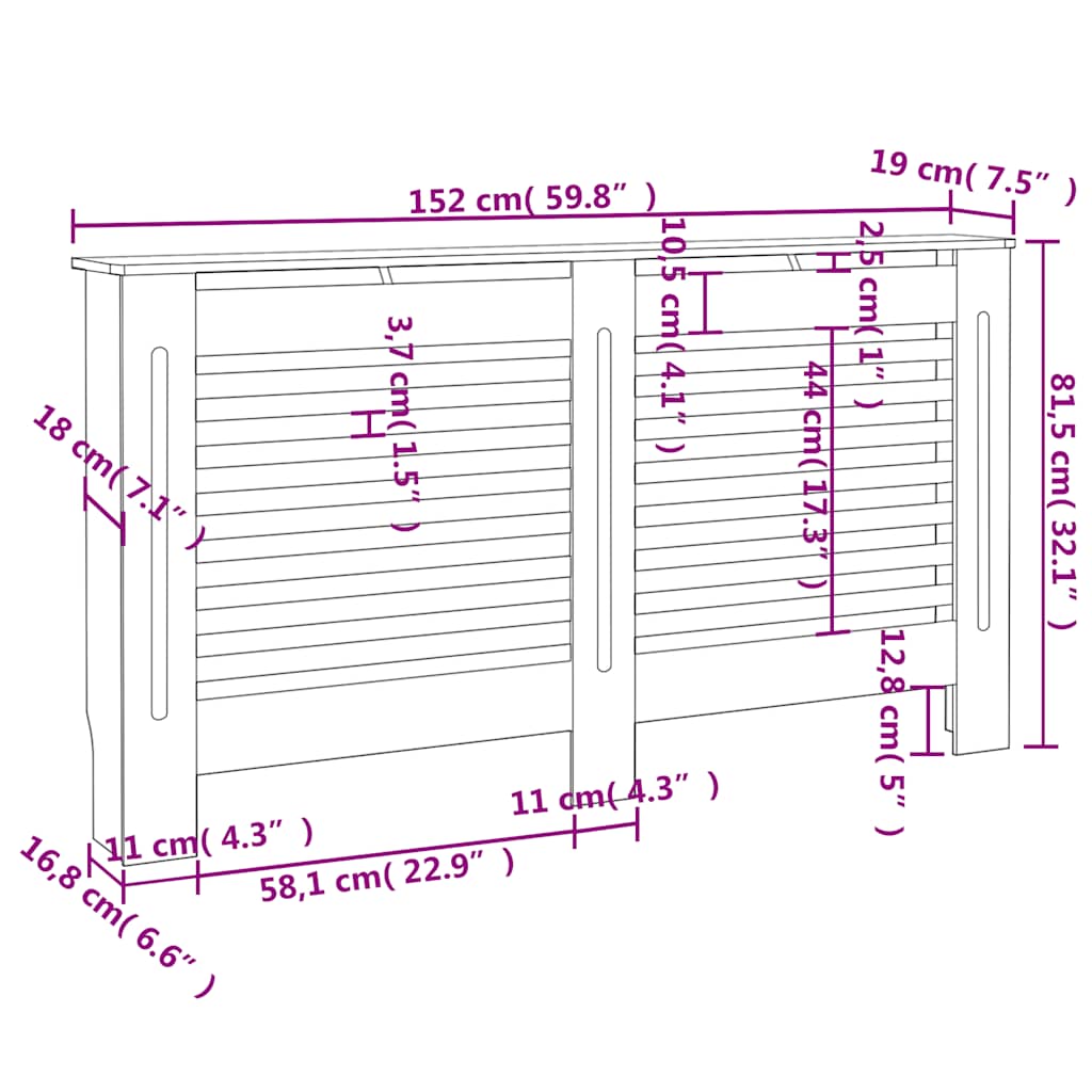 Pokrov za radijator 152 x 19 x 81,5 cm MDF
