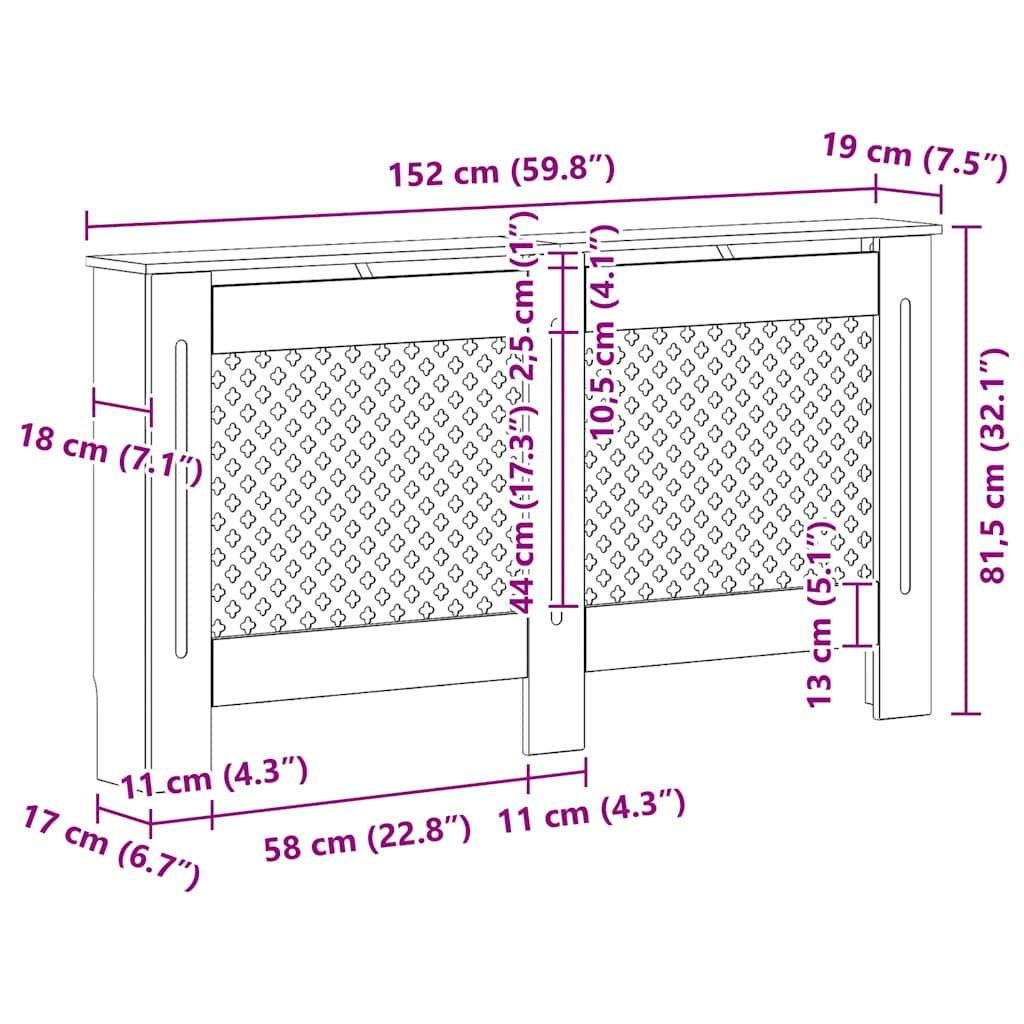Pokrov za radijator 152 x 19 x 81,5 cm MDF