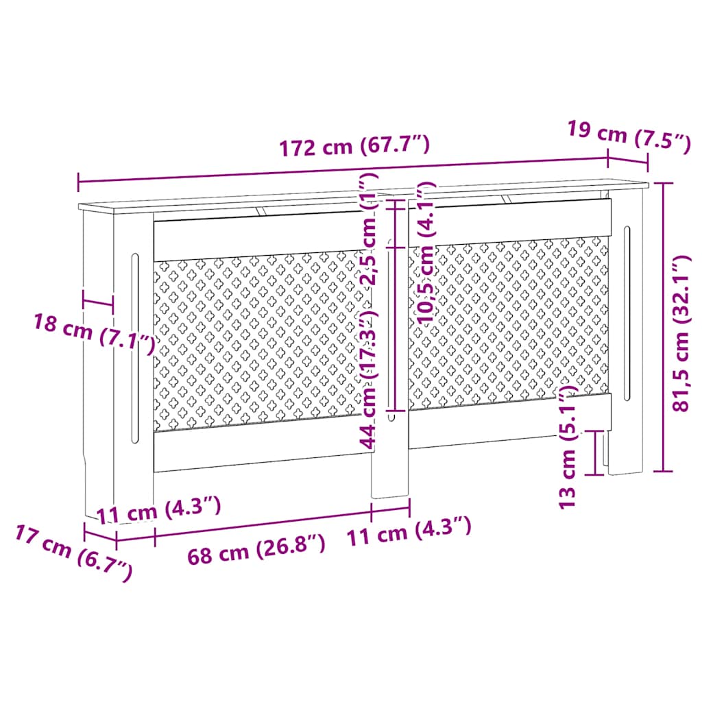 Pokrov za radijator 172 x 19 x 81,5 cm MDF