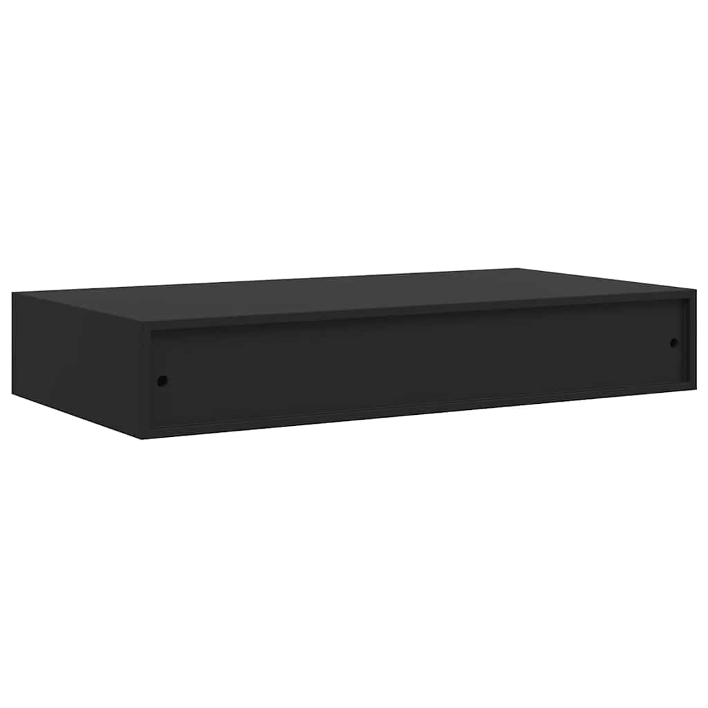Plutajuća zidna polica s ladicom crna 48 x 25 x 8 cm