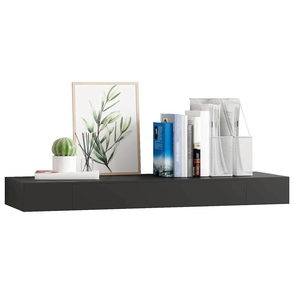 Plutajuća zidna polica s ladicom crna 80 x 25 x 8 cm
