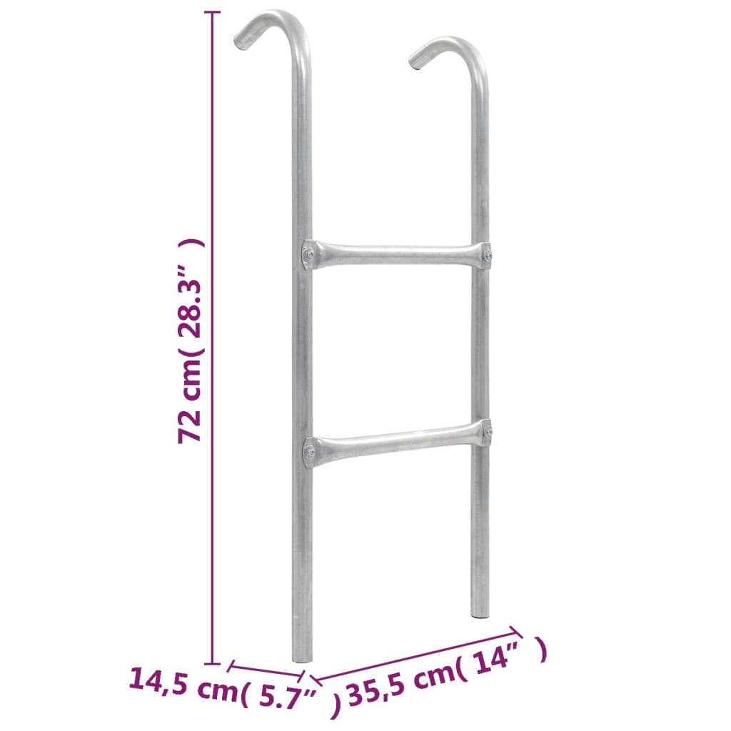 Ljestve za trampolin s 2 prečke čelične srebrne 72 cm (pogodno za visinu od 65 cm)