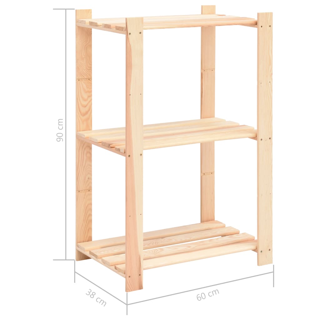 Stalci za pohranu s 3 razine 3 kom 60x38x90 cm borovina 150 kg