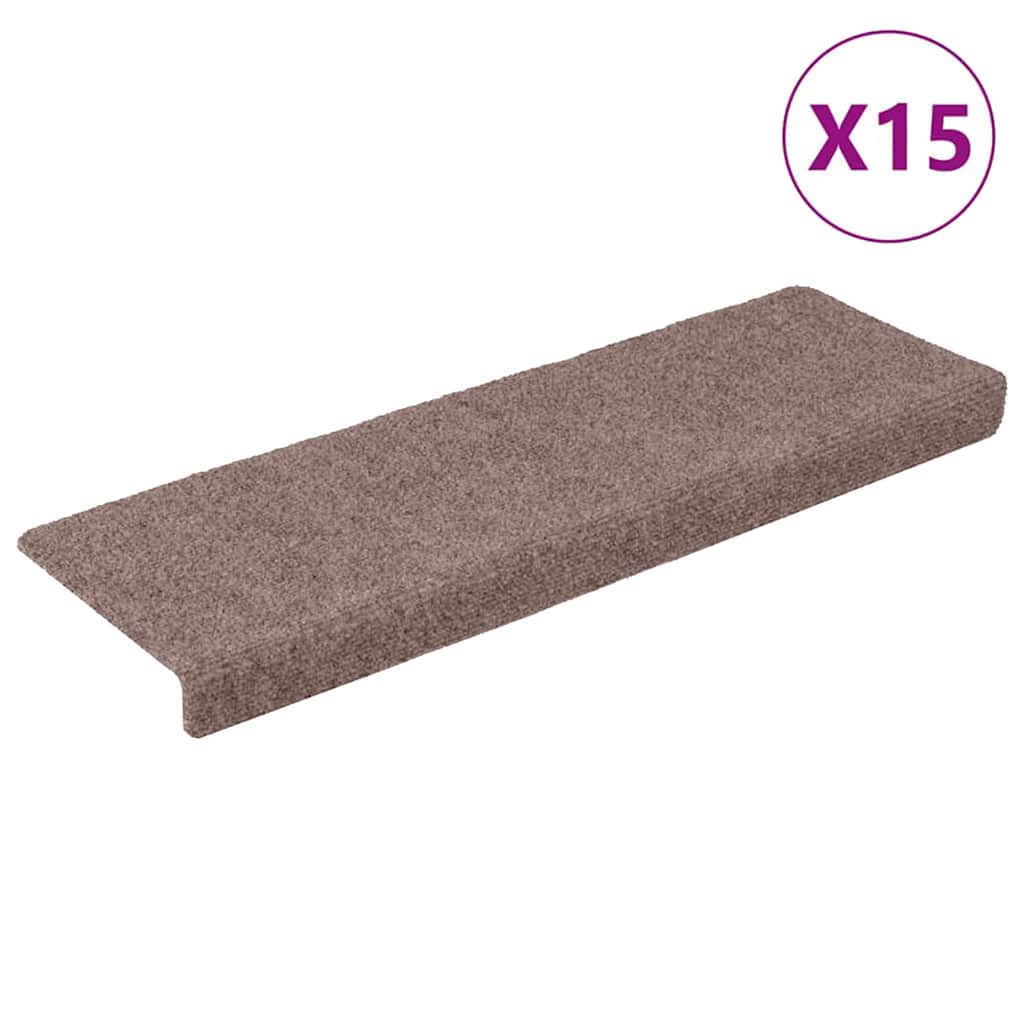Prostirke za stepenice samoljepljive 15 kom 65x21x4 cm svijetlosmeđa pravokutni rub