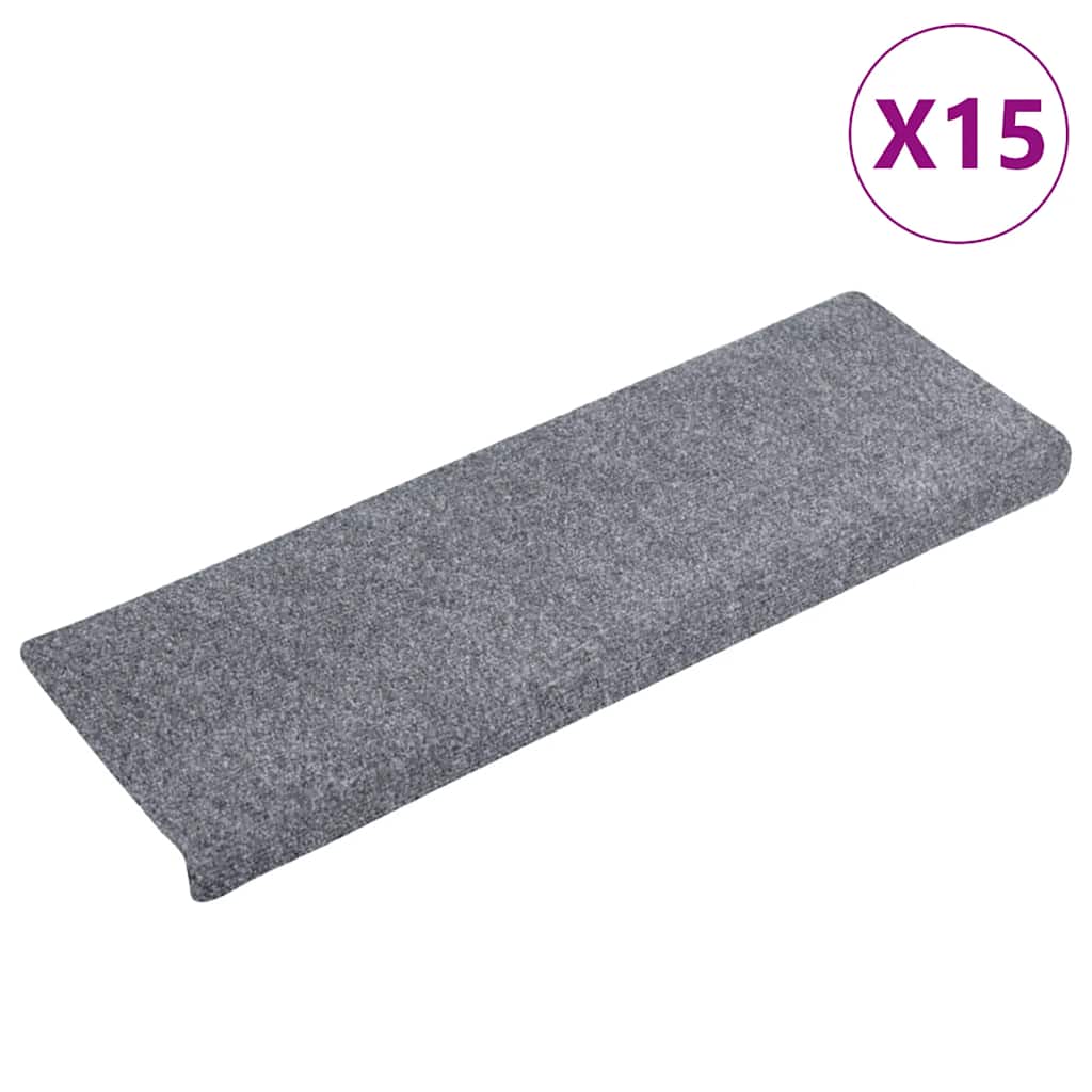 Prostirke za stepenice samoljepljive 15 kom 65x21x4 cm svijetlo sive pravokutne rubove