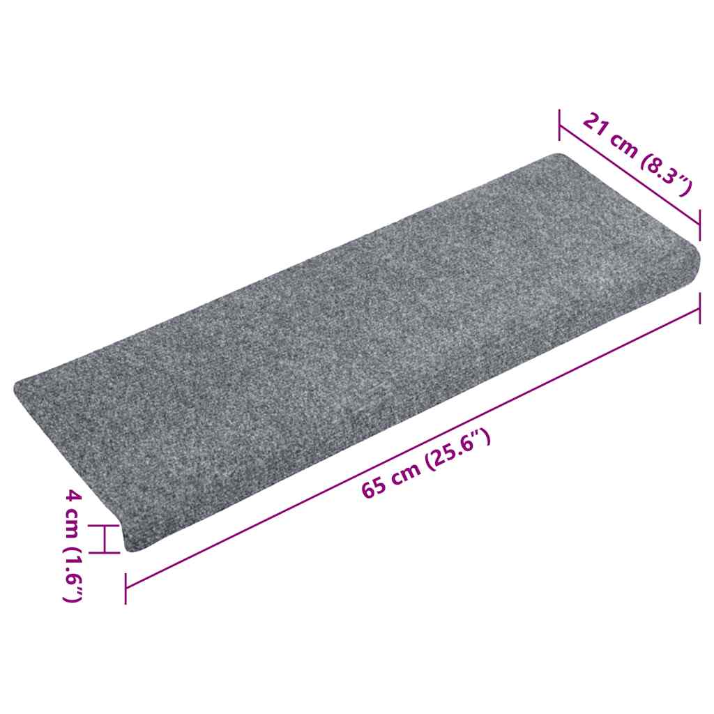 Prostirke za stepenice samoljepljive 15 kom 65x21x4 cm svijetlo sive pravokutne rubove