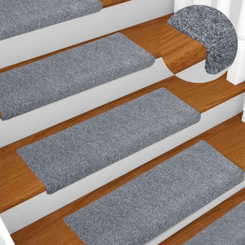 Prostirke za stepenice samoljepljive 15 kom 65x21x4 cm svijetlo sive pravokutne rubove