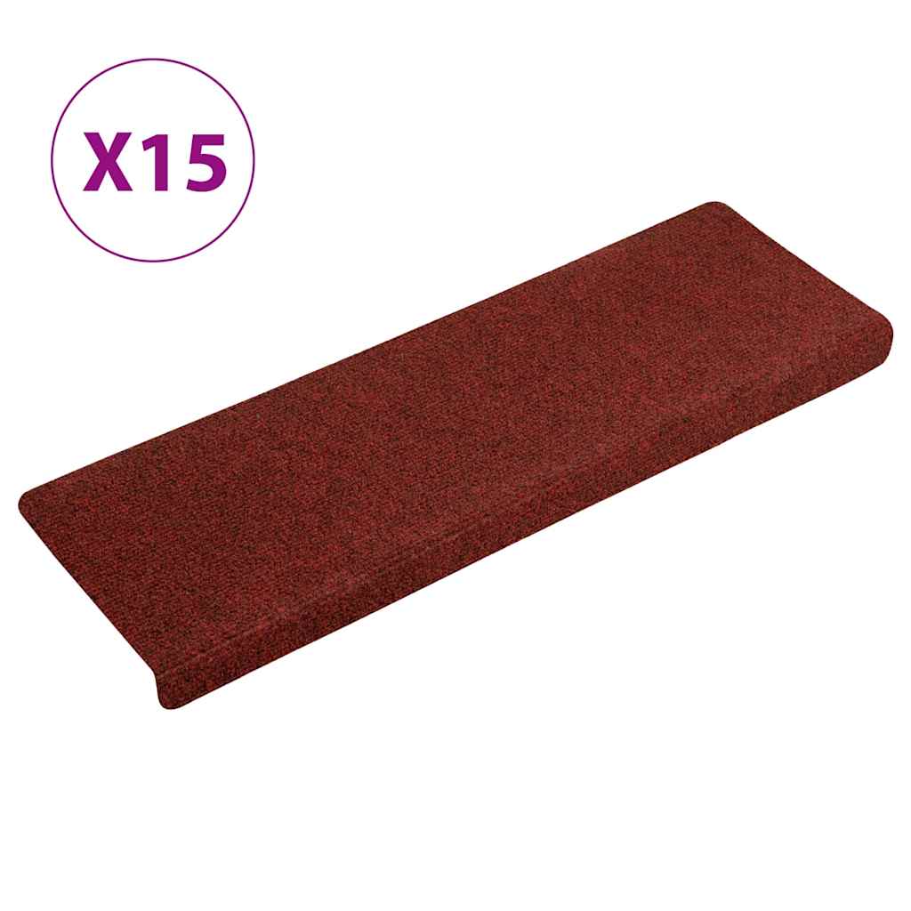 Prostirke za stepenice, samoljepljive, 15 kom, 65x21x4 cm, bordo crvene, pravokutni rub
