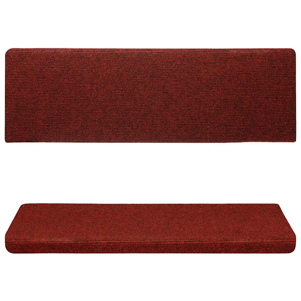 Prostirke za stepenice, samoljepljive, 15 kom, 65x21x4 cm, bordo crvene, pravokutni rub