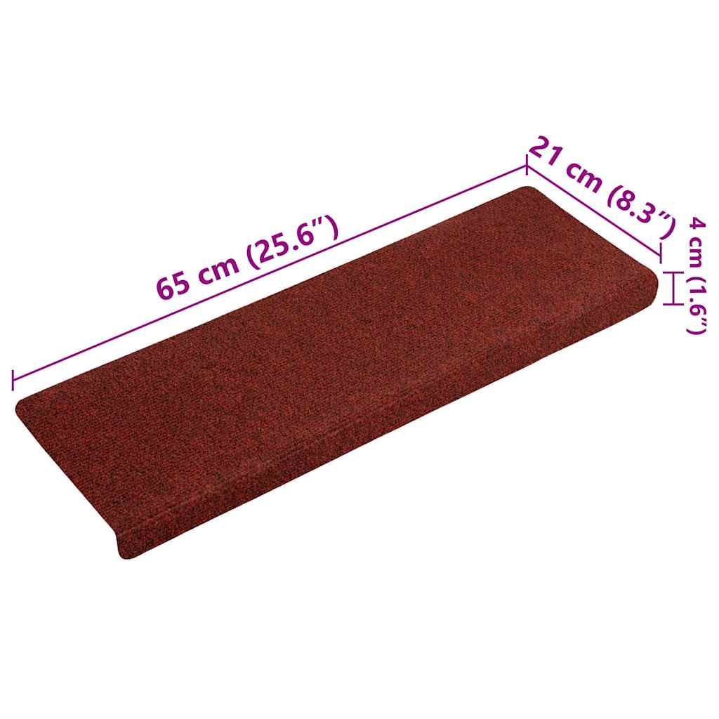 Prostirke za stepenice, samoljepljive, 15 kom, 65x21x4 cm, bordo crvene, pravokutni rub