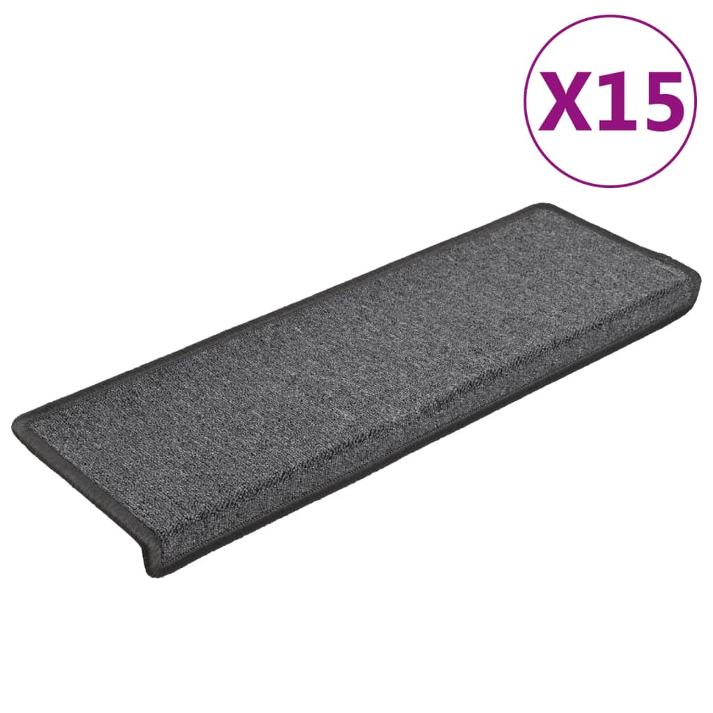 Prostirke za stepenice 15 kom 65x21x4 cm tamno sive pravokutne rubove