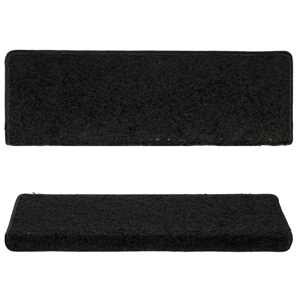 Prostirke za stepenice 15 kom 65x21x4 cm Crne s pravokutnim rubom