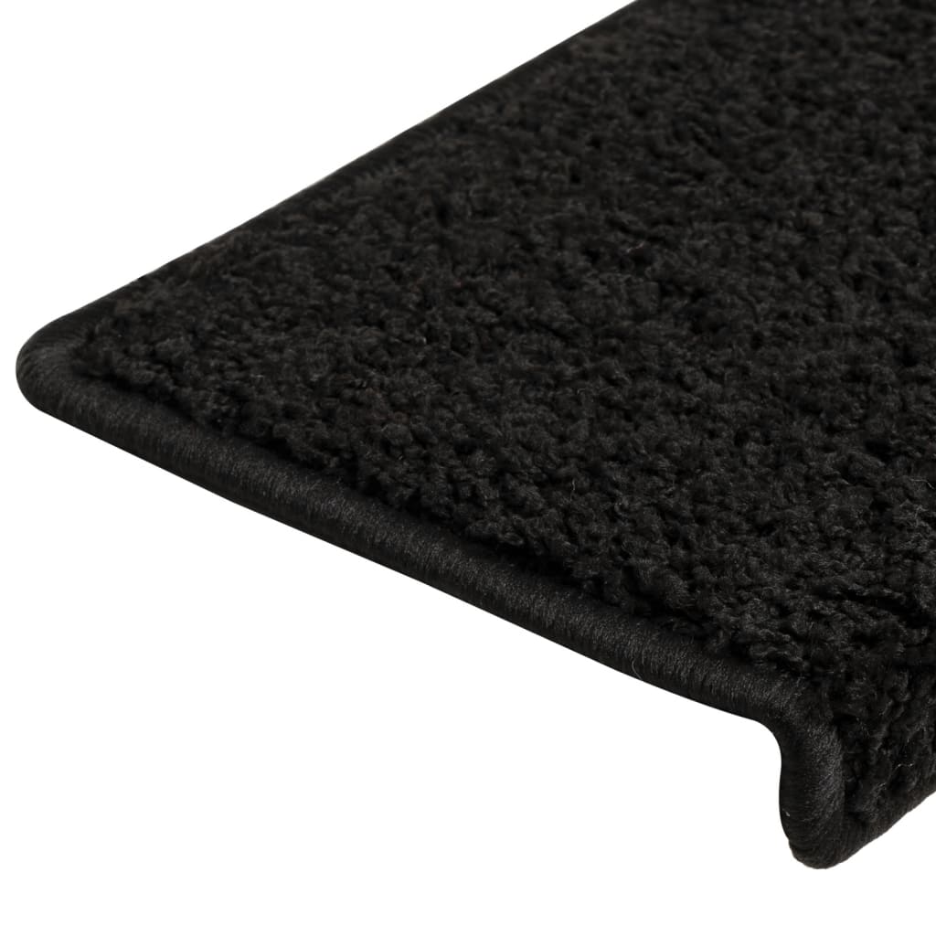Prostirke za stepenice 15 kom 65x21x4 cm Crne s pravokutnim rubom