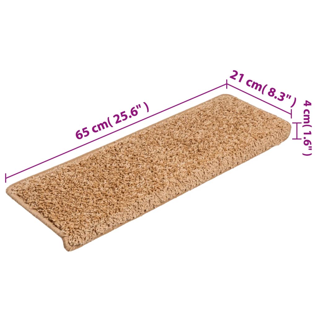 Prostirke za stepenice 15 kom 65x21x4 cm bež pravokutni rub