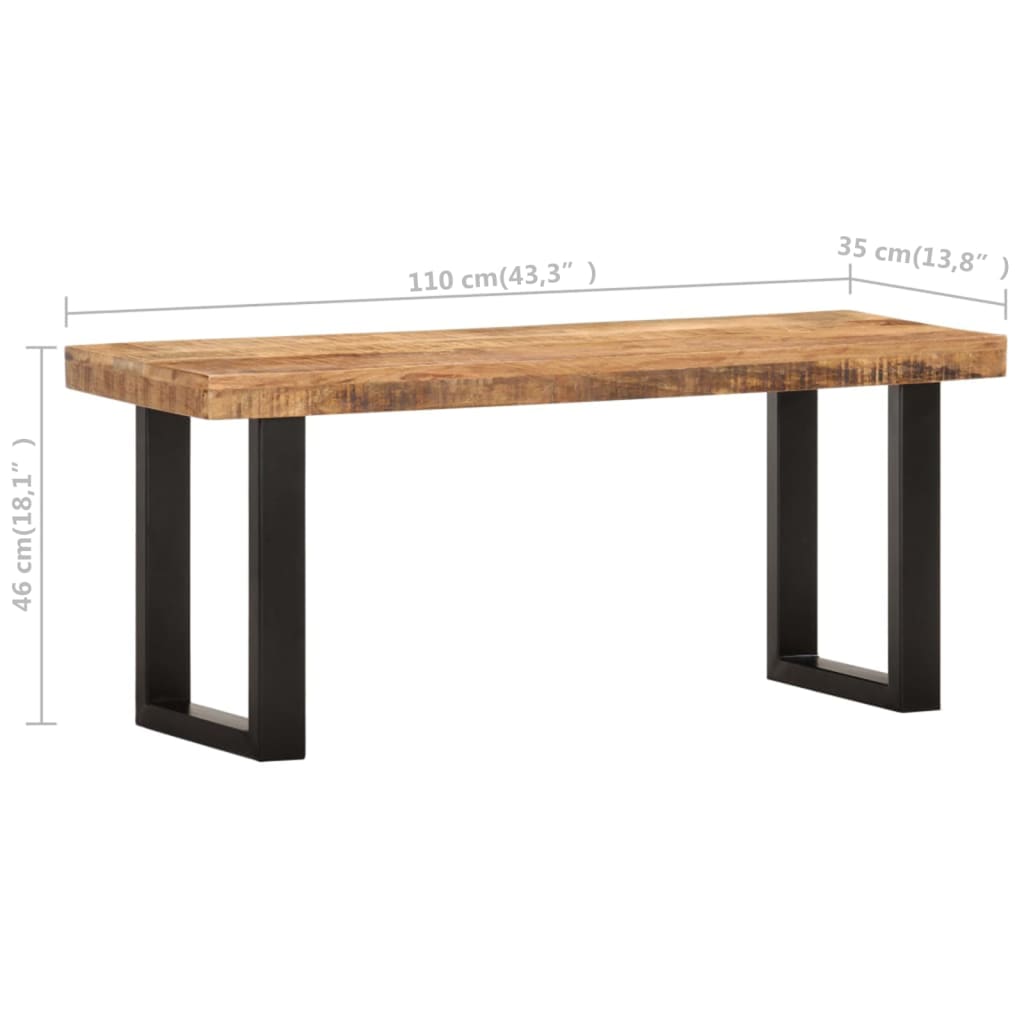 Klupa od grubog masivnog drva manga i čelika 110 cm