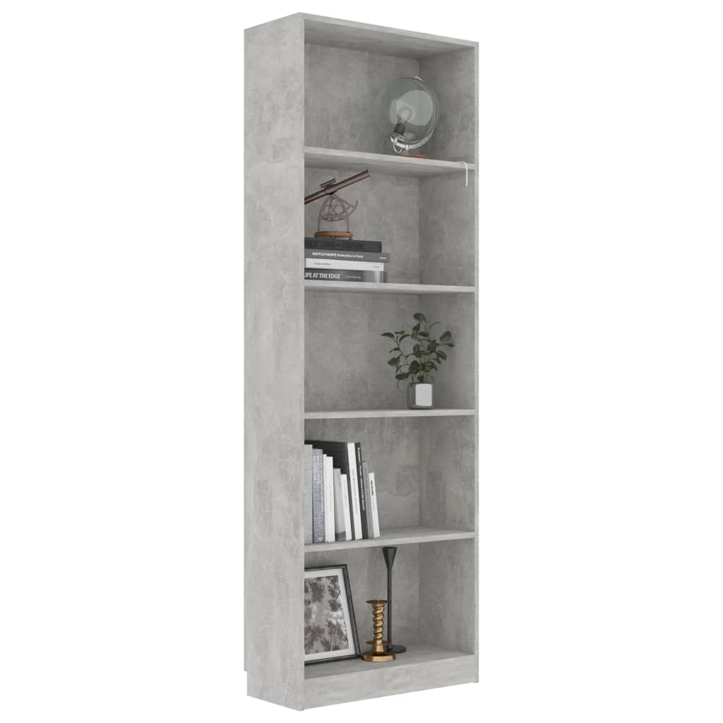Ormarić za knjige s 5 razina boja betona 60x24x175 cm drveni