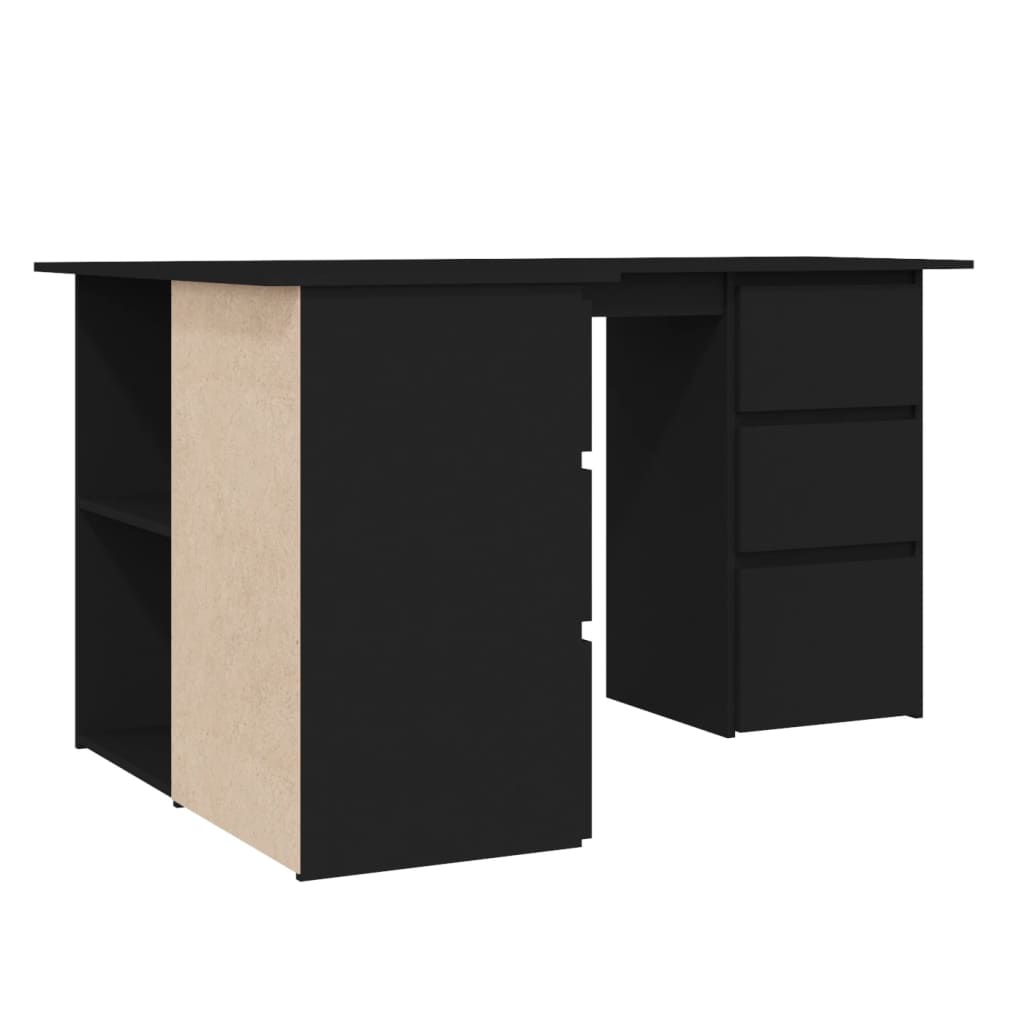 Kutni radni stol crni 145 x 100 x 76 cm konstruirano drvo