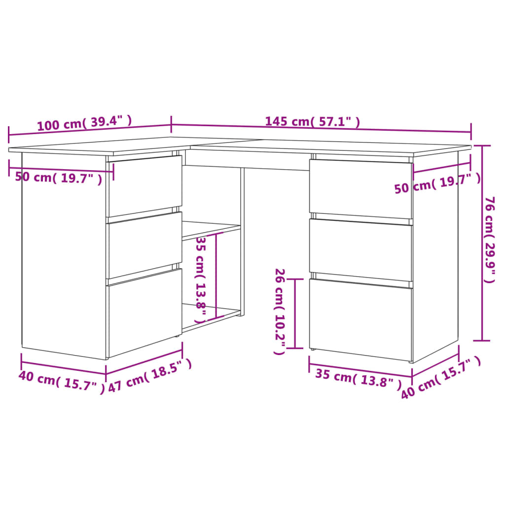 Kutni radni stol crni 145 x 100 x 76 cm konstruirano drvo