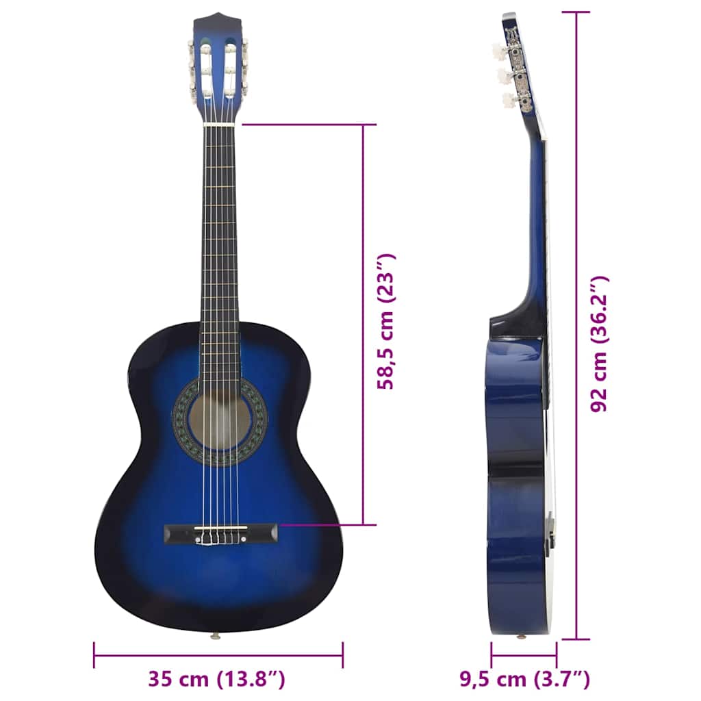 8-dijelni set klasične gitare za početnike plavi 3/4 36"