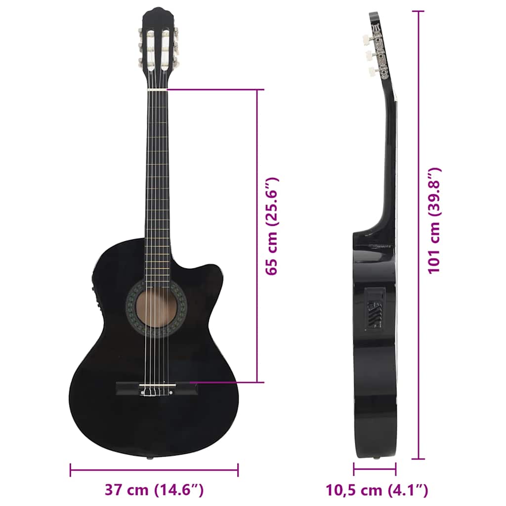 12-dijelni set gitare Western s ujednačivačem i 6 žica crni