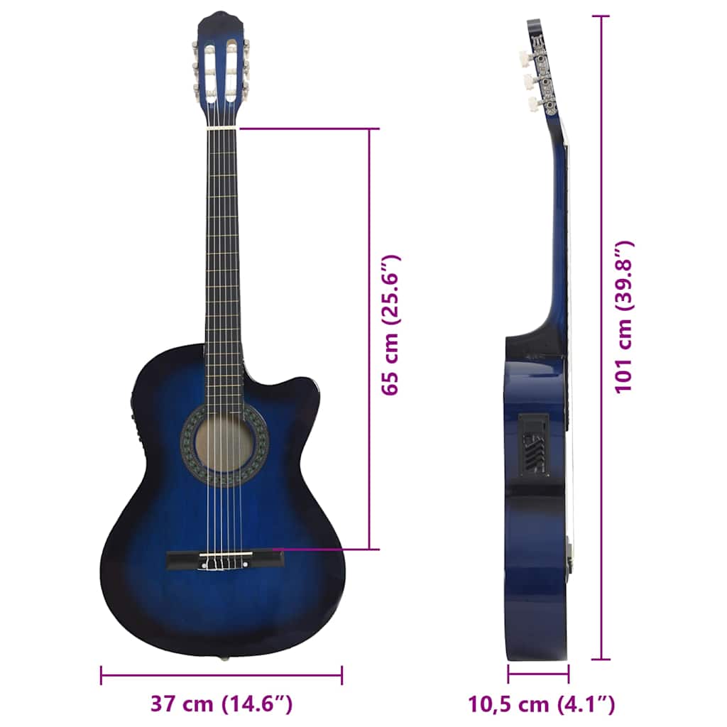 Klasična gitara Western s ujednačivačem i 6 žica plava
