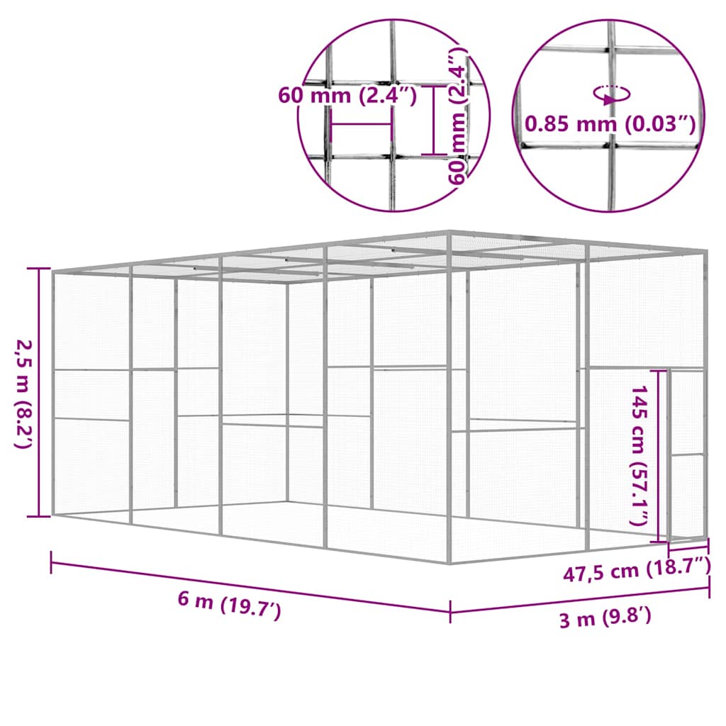 Kavez za mačke 6 x 3 x 2,5 m od pocinčanog čelika