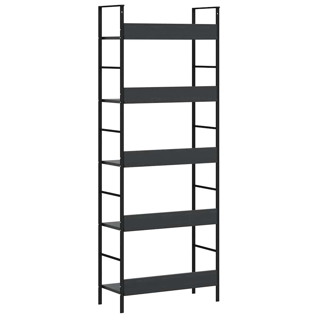 Police za knjige s 5 razina crne 60 x 27,6 x 158,5 cm drvene