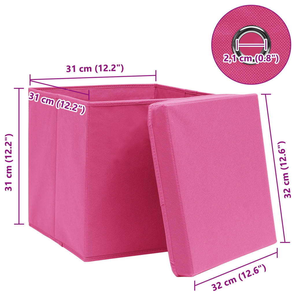 Kutije za pohranu s poklopcima 10 kom roze 32x32x32 cm tkanina