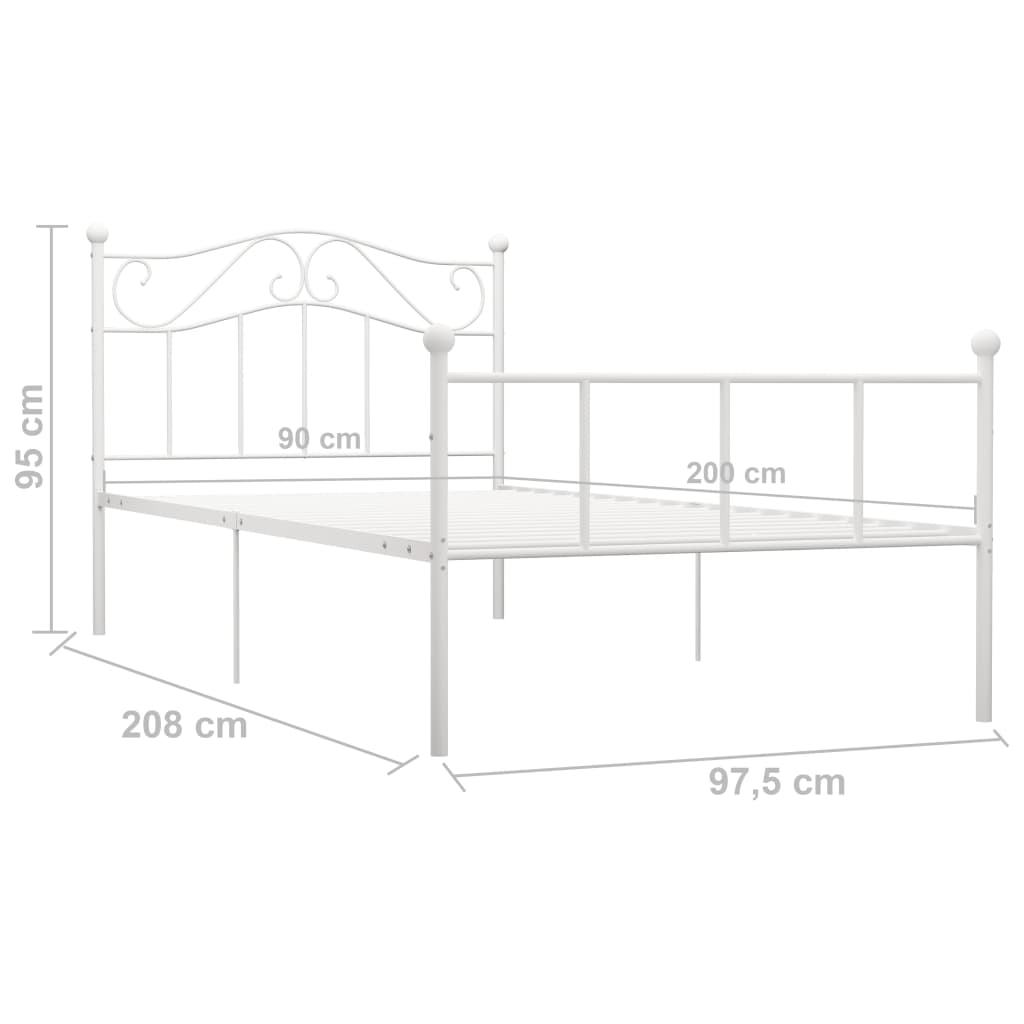 Okvir za krevet bijeli metalni 90 x 200 cm