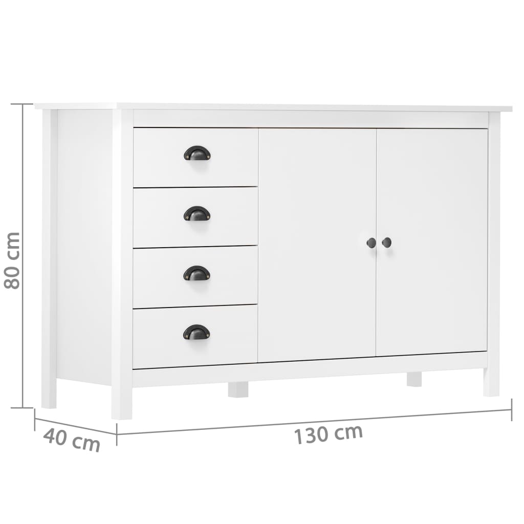 Komoda Hill bijela 130 x 40 x 80 cm od masivne borovine