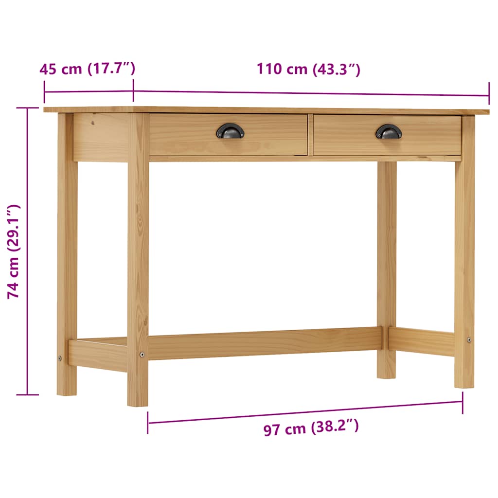 Konzolni stol Hill s 2 ladice 110x45x74 cm od masivne borovine