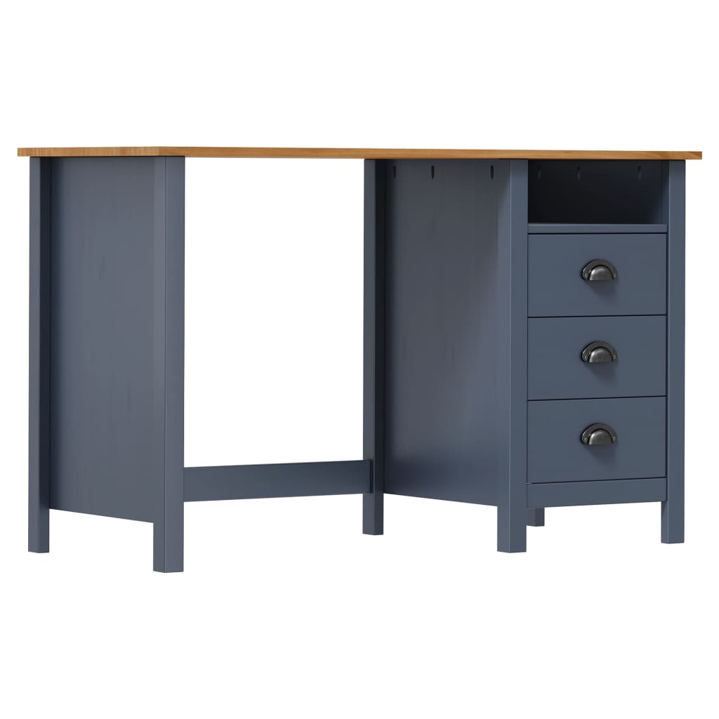 Radni stol Hill s 3 ladice sivi 120x50x74 cm masivna borovina
