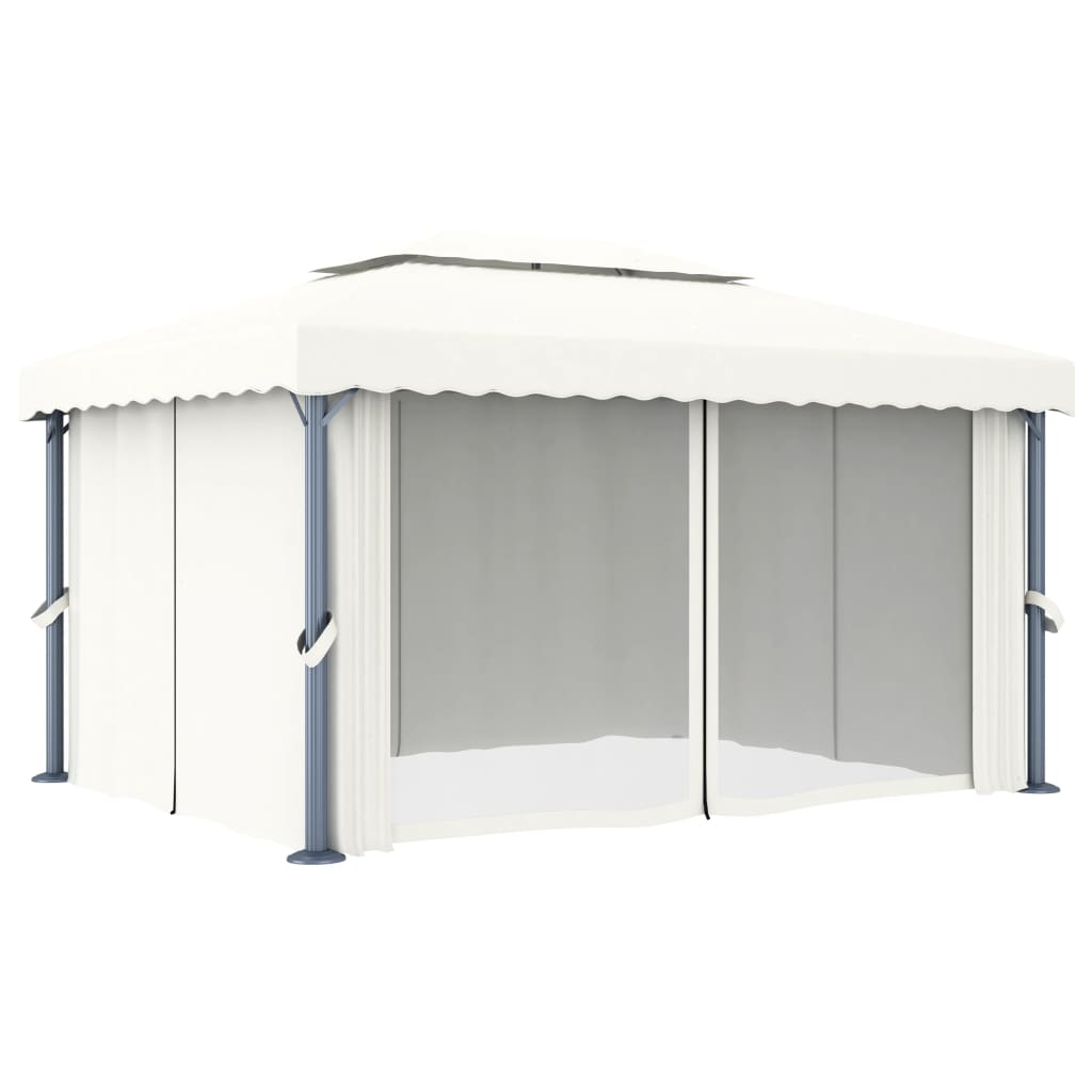 Sjenica sa zastorom 4 x 3 m krem bijela aluminijska