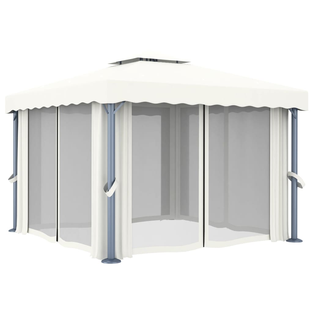 Sjenica sa zastorom 3 x 3 m krem bijela aluminijska