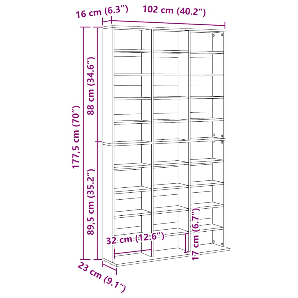 Ormarić za CD-ove boja betona 102x16x177,5 cm konstruirano drvo
