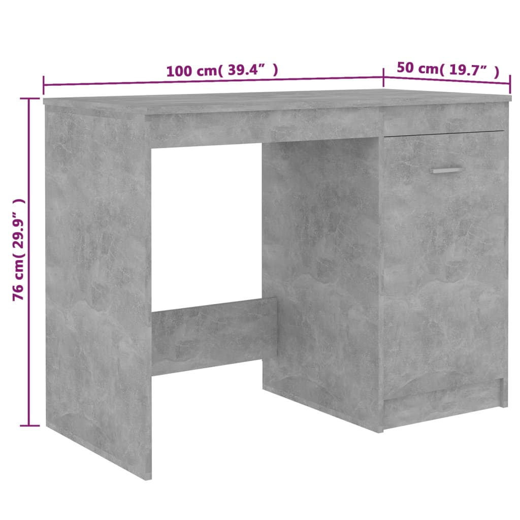 Radni stol siva boja betona 100 x 50 x 76 cm konstruirano drvo